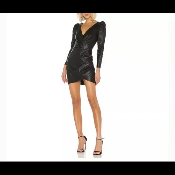 Saylor Dresses | Nwt Saylor Revolve Cyan Leather Black Mini Dress Long Sleeve Sz S! | Color: Black | Size: S | Sarahlo1's Closet